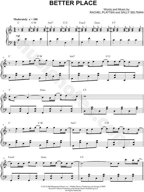 Rachel Platten "Better Place" Sheet Music (Piano Solo) in C Major ...