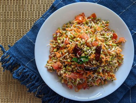 Sprouted mung bean salad/ Green gram salad - Plateful of veggies