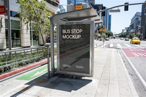 Downtown Bus Stop Billboard Mockup Scene | Premium & Free PSD Mockup Store