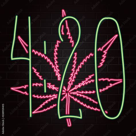 420 Cannabis Culture Logo with Marijuana Leaf and Numerals Glowing Neon ...