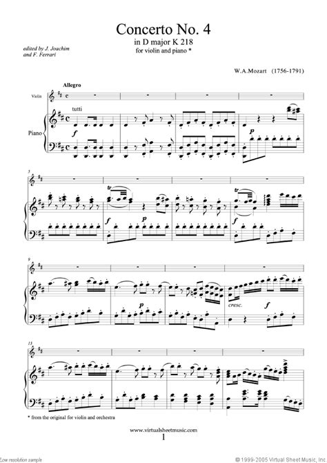 Mozart: Violin Concerto No. 4 in D major K218 sheet music (PDF)