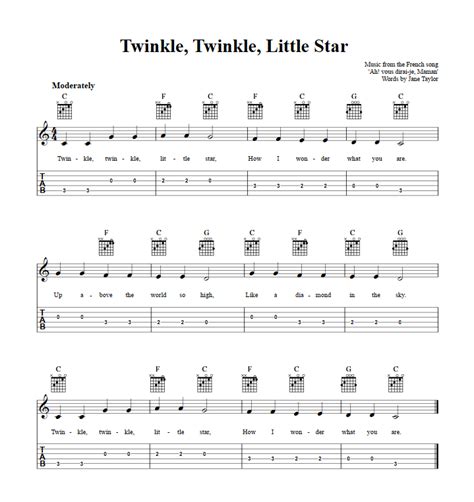 Twinkle, Twinkle, Little Star - Easy Guitar Sheet Music and Tab with ...