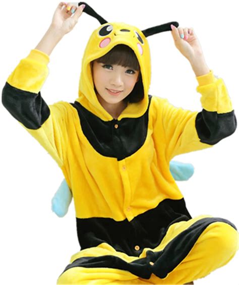 Adults-Flannel-Pajamas-Unisex-Onesies-Bee-Cosplay-Costume-Homewear-All ...