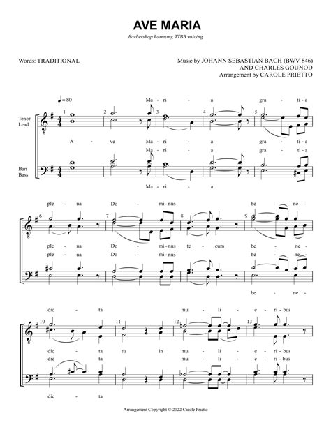 Ave Maria (Bach-Gounod) (arr. CAROLE PRIETTO) Sheet Music | Johann ...