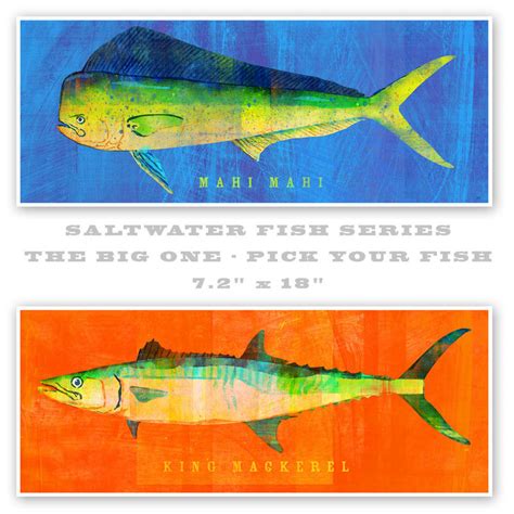 Saltwater Fish Art - The Big One Fish Print - Pick Your Fish 6.6 in x ...