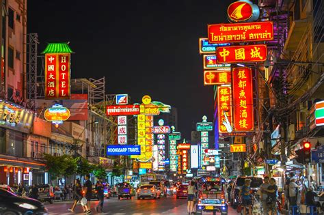 Street food in Chinatown in Bangkok - Thailand - Night market for ...