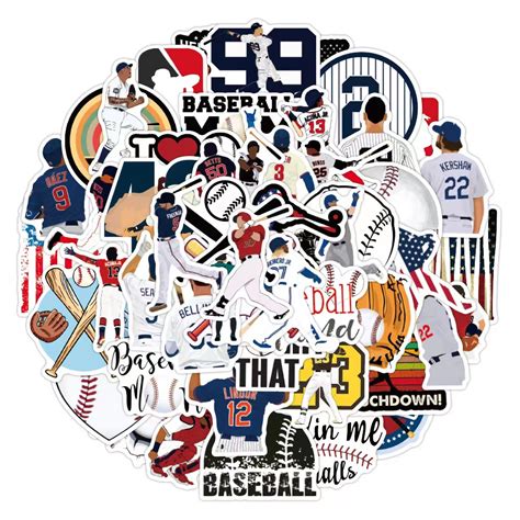 50 pcs Cool Sport Baseball Stickers for Notebooks Guitar Stationery ...