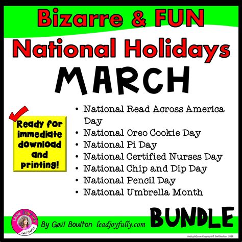 Bizarre and FUN National Holidays to Celebrate your Staff (MARCH BUNDLE ...