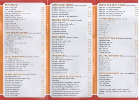 Menu at Lee's Chinese restaurant, Dundee