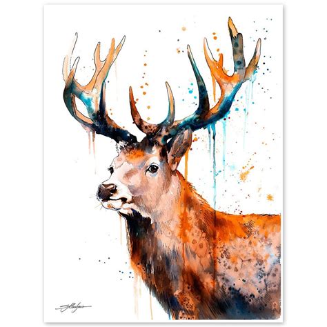 Red deer Stag watercolor painting print by Slaveika Aladjova