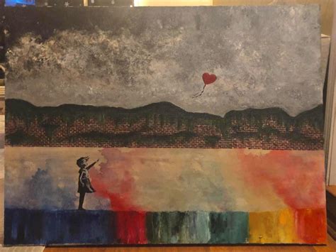 My version of Banksy, girl with the balloon. First acrylic canvas ...