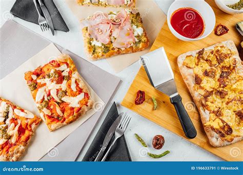 Top View of Different Pizza Slices with a Sauce Stock Image - Image of ...