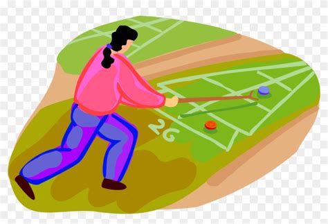 Vector Illustration Of Shuffleboard Player Uses Cue - Shuffleboard Clip ...