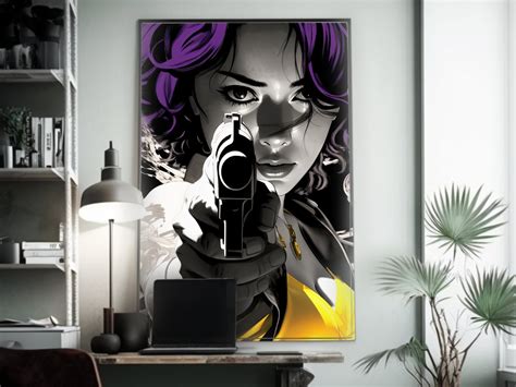 Close-up Woman With Gun Comic Art Poster Fantastic Realism Wall Decor ...