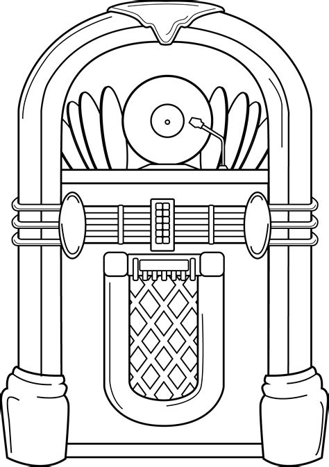 Old School Jukebox Line Art - Free Clip Art | Sock hop party, Sock hop ...