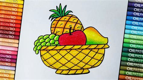 Fruit Basket Drawing with Colour Very Easy | How to Draw a Fruit Basket ...