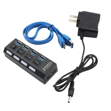 High Speed 4 Ports USB 3.0 HUB With On/Off Switch Power Adapter USB Hub ...