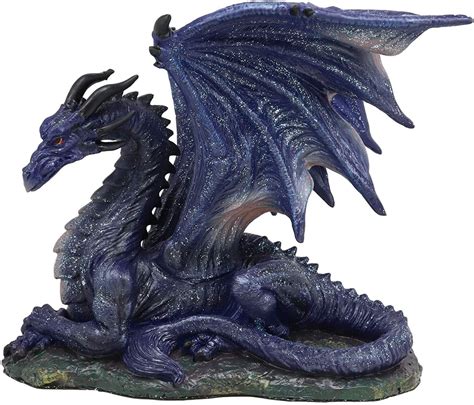 Ebros Fantasy Glitter Blue Midnight Dragon in Repose Statue 8" Long ...