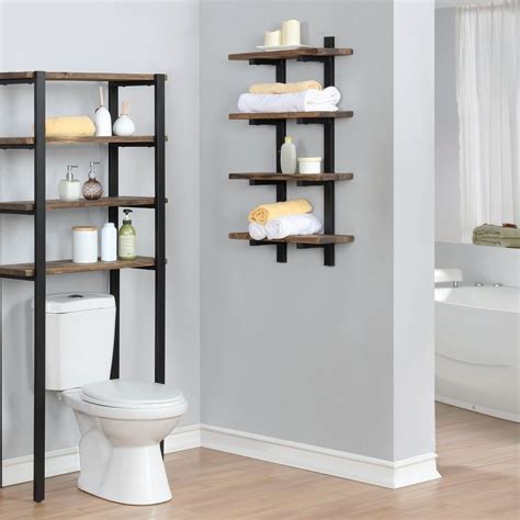 Carbon Loft Kenyon Metal and Solid Wood Bath Natural Wall Shelf, Brown ...