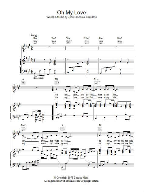 Oh My Love by John Lennon Sheet Music for Piano, Vocal & Guitar Chords ...