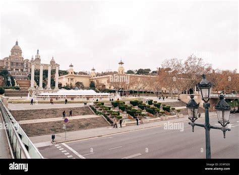 The magic fountain of Montjuic, on the hill of Montjuic in Barcelona ...