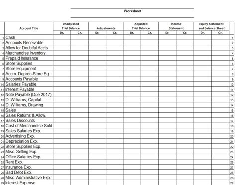 Adjusted Trial Balance Worksheet - Kindergarten Printable Sheet