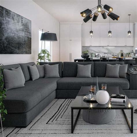 Gray Sectional Living Room, Dark Grey Living Room, Living Room Decor ...