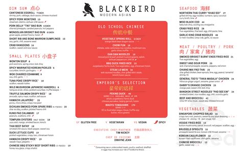 Blackbird Modern Asian menu in Jupiter, Florida, USA