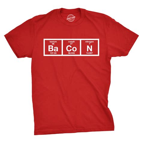 Mens The Chemistry Of Bacon T Shirt Funny Nerdy Graphic Periodic Table ...