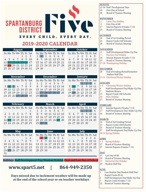 Spartanburg District 6 2020 Calendar | Month Calendar Printable