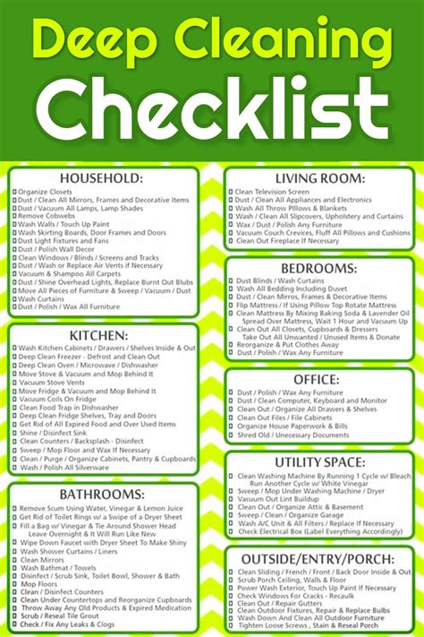 Deep Cleaning House Checklist Printable