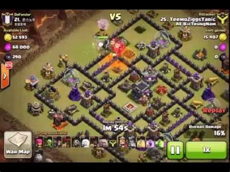 Clash of Clans - Clan Wars Strategy clear Town Hall 9 3star attack by ...