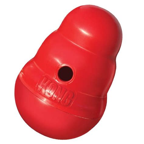 The Wobbler is a KONG-shaped food dispensing toy and feeder that sits ...