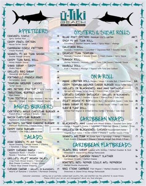 U-Tiki Beach Lunch Menu - Premier Waterfront Dining & Bar - Jupiter FL ...