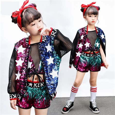 kids jazz modern dance costume sequins Girls Hip hop Costumes Set jazz ...