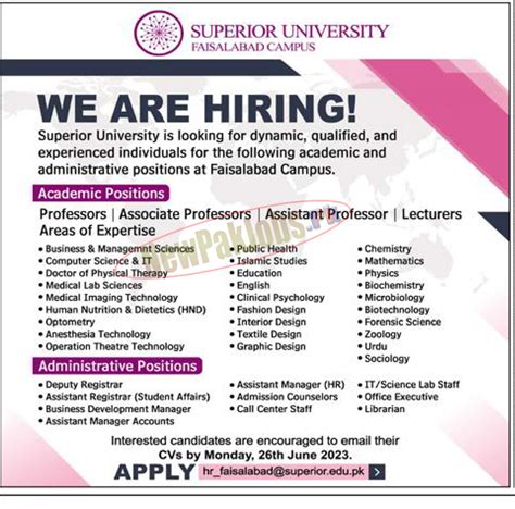 Superior University Jobs 2023 | SU Jobs at Faisalabad Campus