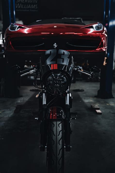 Motorcycle, bike, car, black, red, HD phone wallpaper | Peakpx