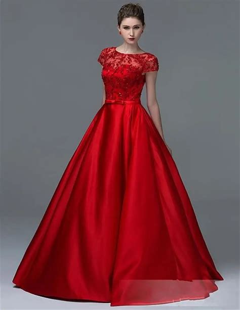 2015 New Design Red Satin Ball Gown Evening Dress Prom Dress with Short ...