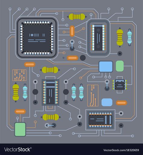 Computer ic chip template microchip on detailed Vector Image