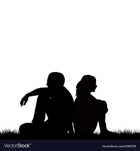 Silhouettes sad couple sitting back to back Vector Image