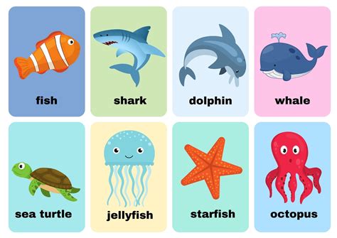 Sea Animal Flashcards With Words use online or PDF download 15 pages ...