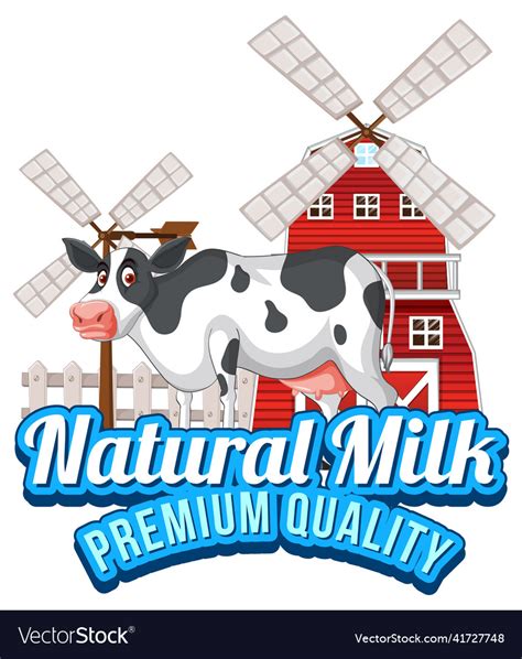 A cow with natural milk label Royalty Free Vector Image