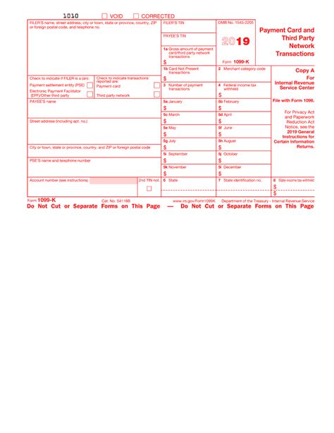 1099 K Form - 2020- Blank Sample to Fill out Online in PDF