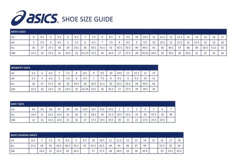 Asics Shoe Size Guide - Giri Martial Arts Supplies