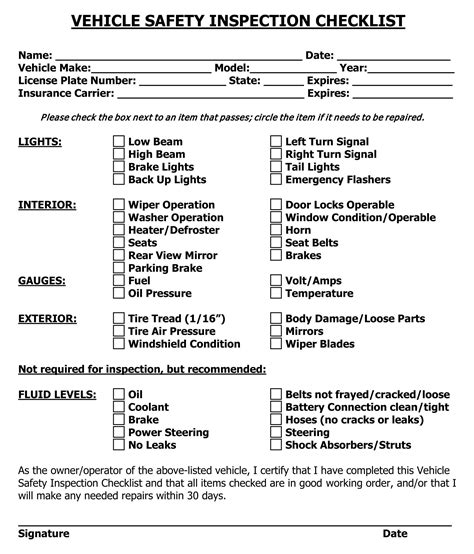 Free Printable Vehicle Inspection Form