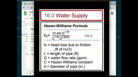 CIVIL Hazen-Williams Calculator Sheet - YouTube