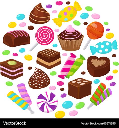 Colourful fruit candies and chocolate sweets flat Vector Image