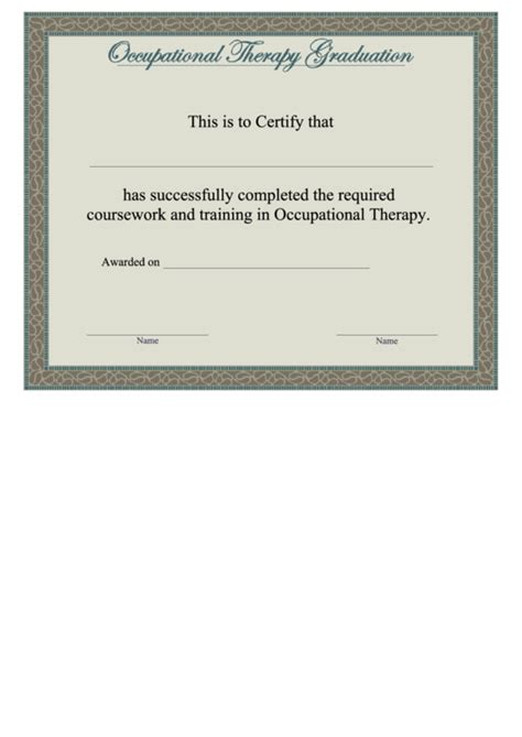 Occupational Therapy Graduation Certificate Template printable pdf download