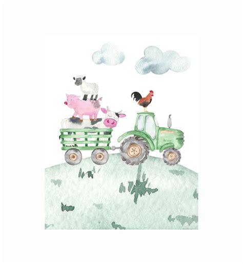 Farm Barn Tractor Farm Animals Room Decor Wall Art - Etsy