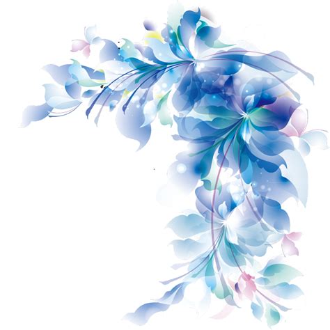 Blue Watercolor Flower Border Transparent